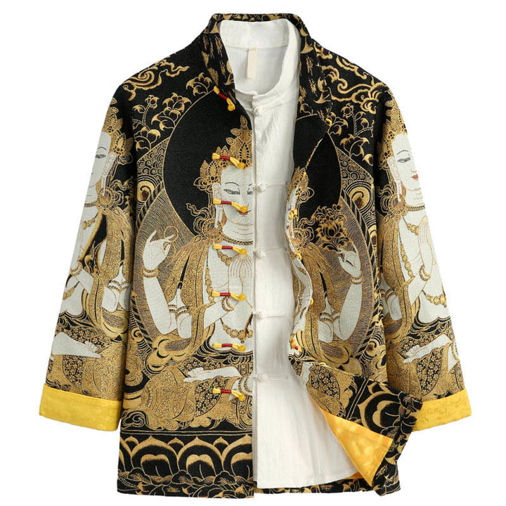 Buddha Stones Avalokitesvara Guanyin Frog-Button Long Sleeve Men's Jacket - Linen - US/UK/AU44，EU54 (4XL) - image 0