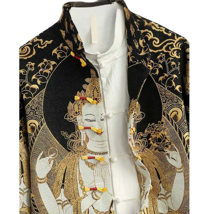 Buddha Stones Avalokitesvara Guanyin Frog-Button Long Sleeve Men's Jacket - image 2