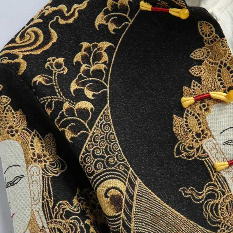 Buddha Stones Avalokitesvara Guanyin Frog-Button Long Sleeve Men's Jacket - image 9