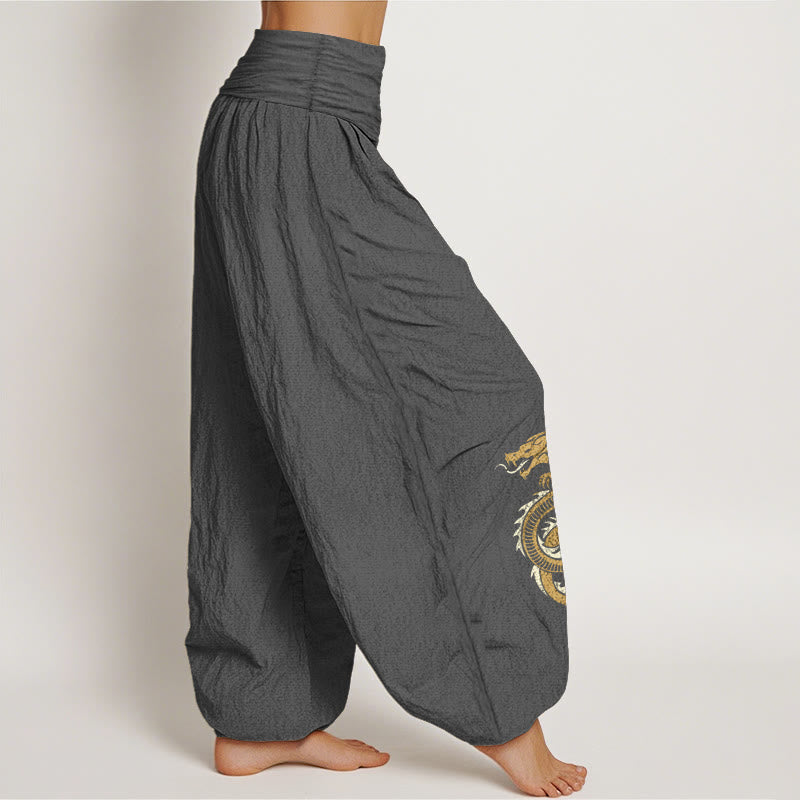Buddha Stones Pure Cotton Dragon Pattern Women's Elastic Waist Harem Pants - image 9