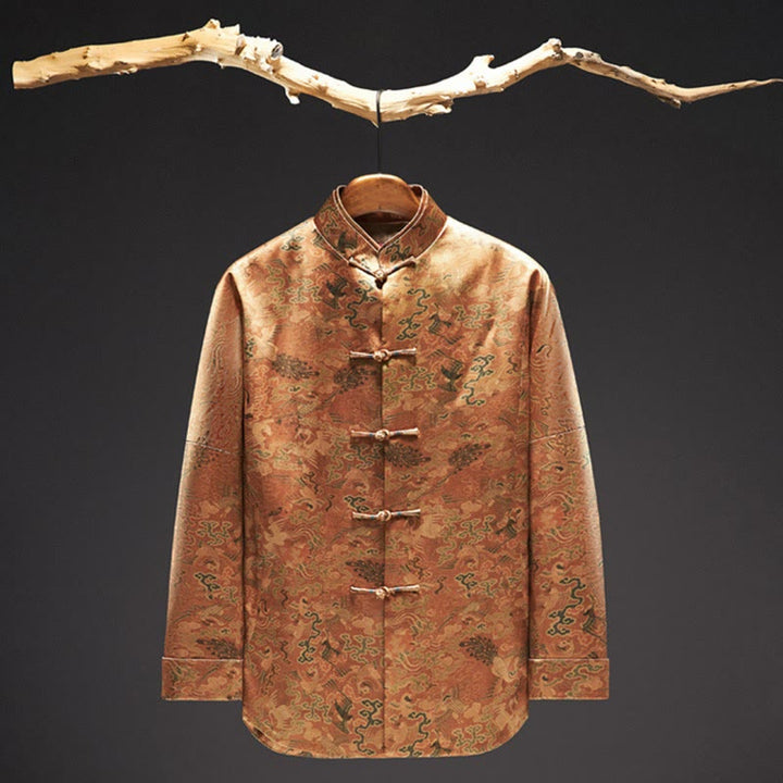 Buddha Stones 100% Mulberry Silk 30 Momme Phoenix Auspicious Clouds Long Sleeve Men's Jacket - image 2