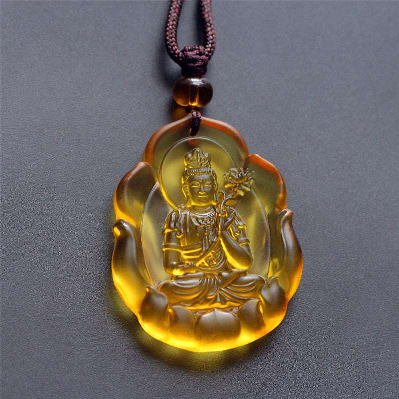 Buddha Stones Liuli Crystal Chinese Zodiac Natal Buddha Protection Necklace Pendant - Horse-Mahasattva Bodhisattva - image 0