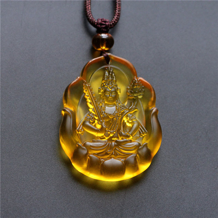 Buddha Stones Liuli Crystal Chinese Zodiac Natal Buddha Protection Necklace Pendant - Ox/Tiger-Void Bodhisattva - image 2