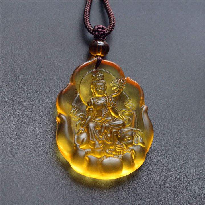 Buddha Stones Liuli Crystal Chinese Zodiac Natal Buddha Protection Necklace Pendant - Dragon/Snake-Samantabhadra Bodhisattva - image 4