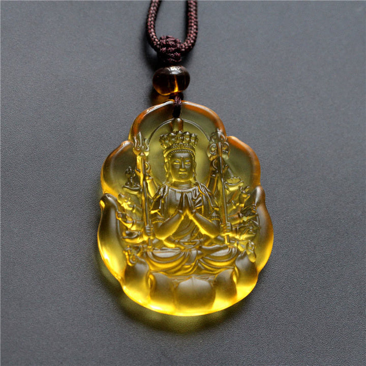 Buddha Stones Liuli Crystal Chinese Zodiac Natal Buddha Protection Necklace Pendant - Rat-Thousand-armed Avalokitesvara - image 1