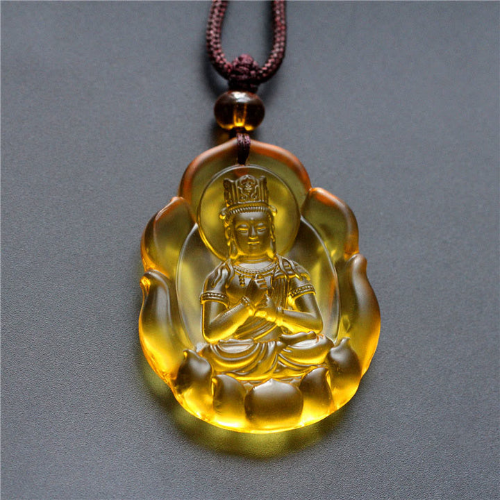 Buddha Stones Liuli Crystal Chinese Zodiac Natal Buddha Protection Necklace Pendant - Goat/Monkey-Tathagata - image 9