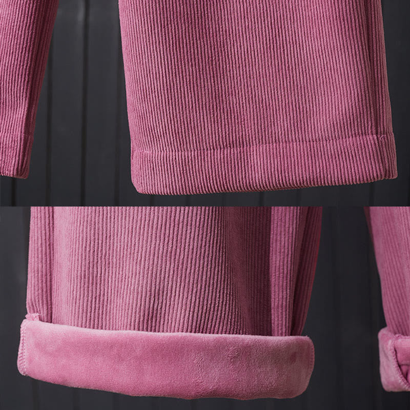 Buddha Stones Winter Women's Wide Leg Corduroy Cotton Thermal Fleece-Lined Pants With Pockets - image 7