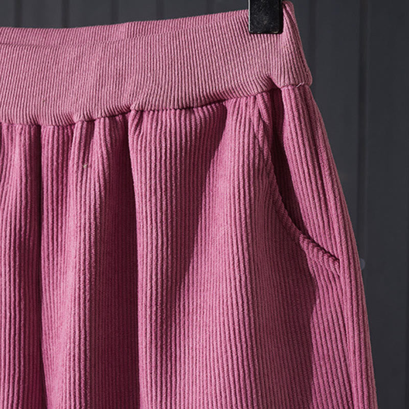 Buddha Stones Winter Women's Wide Leg Corduroy Cotton Thermal Fleece-Lined Pants With Pockets - image 4