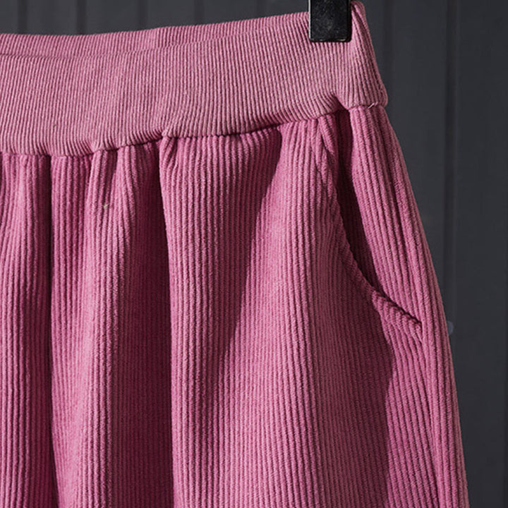 Buddha Stones Winter Women's Wide Leg Corduroy Cotton Thermal Fleece-Lined Pants With Pockets - image 4