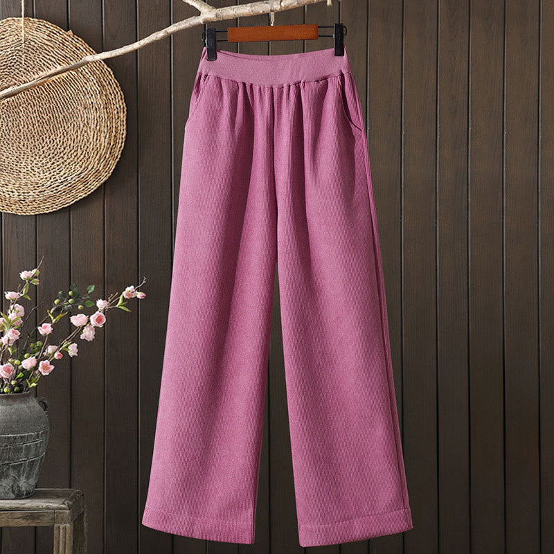Buddha Stones Winter Women's Wide Leg Corduroy Cotton Thermal Fleece-Lined Pants With Pockets - PaleVioletRed - US8-10，UK/AU12-14，EU40-42 (2XL) - image 0