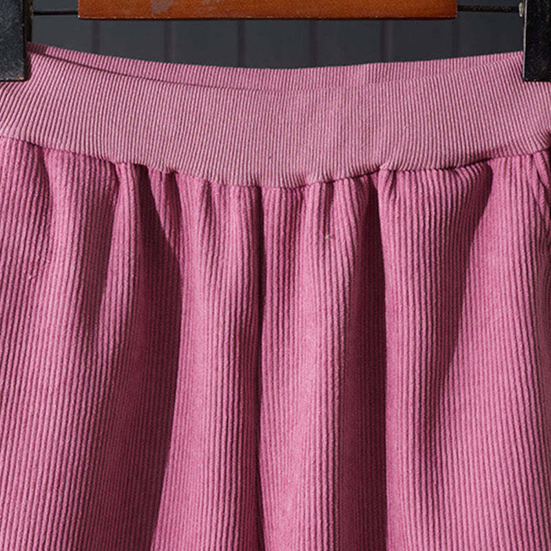 Buddha Stones Winter Women's Wide Leg Corduroy Cotton Thermal Fleece-Lined Pants With Pockets - image 3