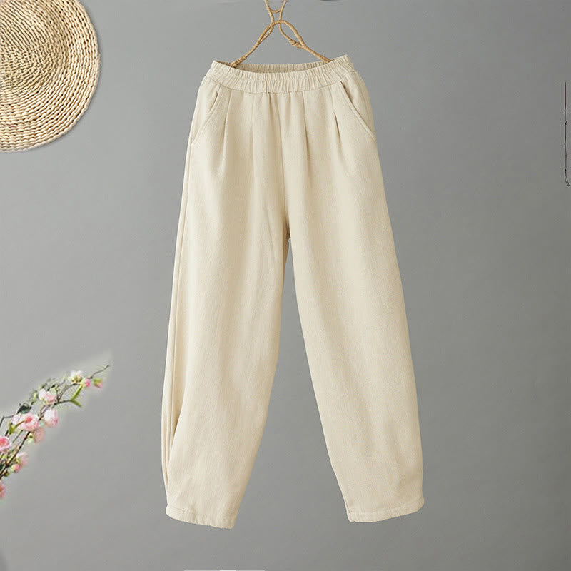 Buddha Stones Winter Women's Cotton Thermal Fleece-Lined Ankle-Length Pants With Pockets - LightGoldenrodYellow - US8-10，UK/AU12-14，EU40-42 (2XL) - image 0