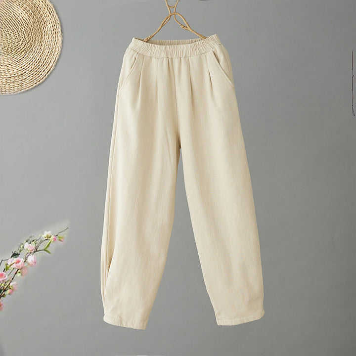 Buddha Stones Winter Women's Cotton Thermal Fleece-Lined Ankle-Length Pants With Pockets - LightGoldenrodYellow - US8-10，UK/AU12-14，EU40-42 (2XL) - image 0