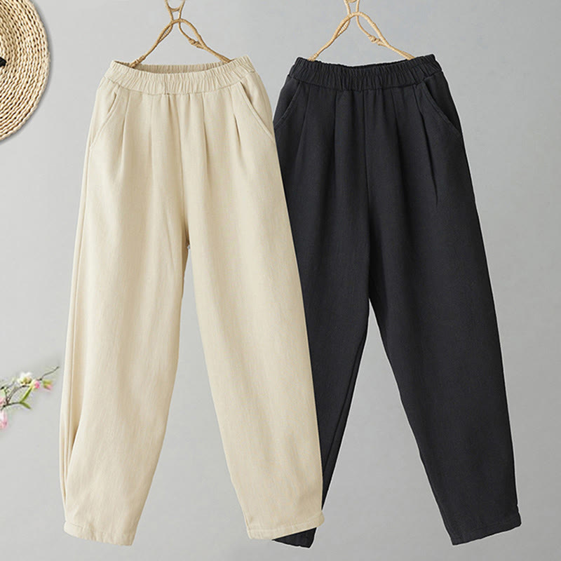 Buddha Stones Winter Women's Cotton Thermal Fleece-Lined Ankle-Length Pants With Pockets - image 11