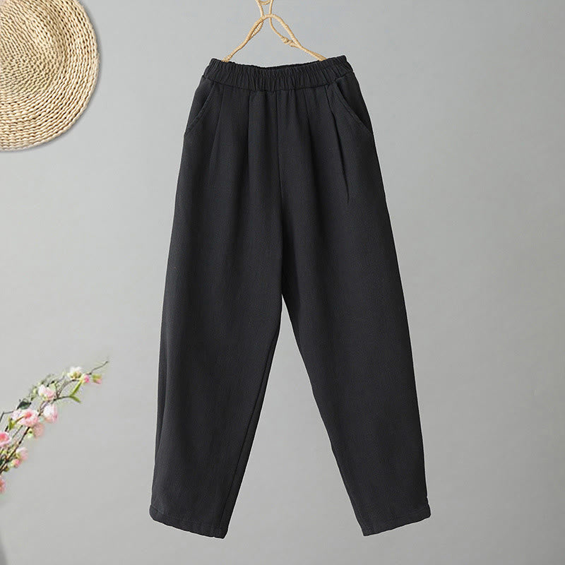 Buddha Stones Winter Women's Cotton Thermal Fleece-Lined Ankle-Length Pants With Pockets - Black - US8-10，UK/AU12-14，EU40-42 (2XL) - image 6