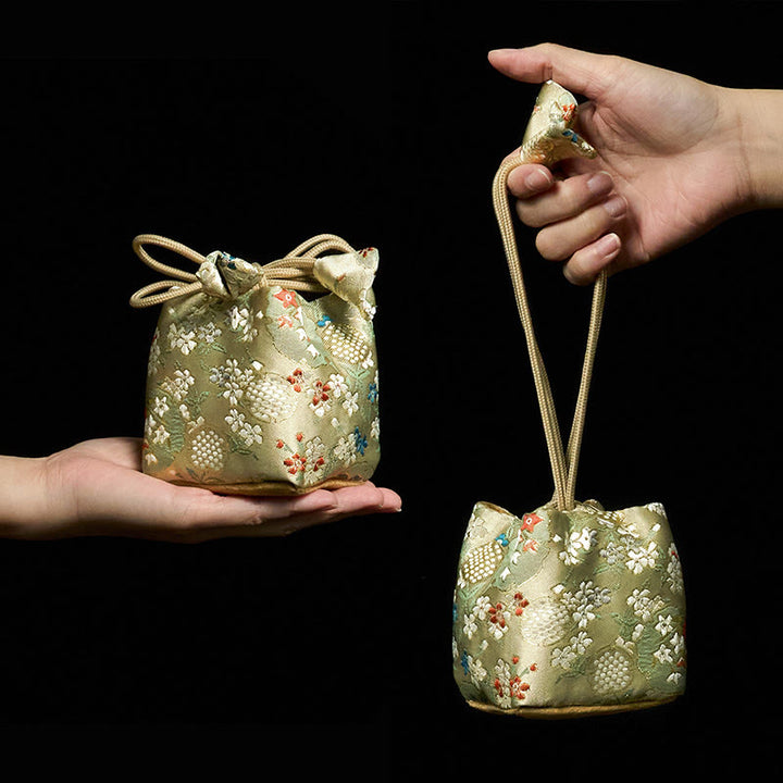 Buddha Stones Flowers Pattern Small Jewelry Storage Gift Bag 8*8*8cm - Beige 8cm*8cm*8cm - image 0