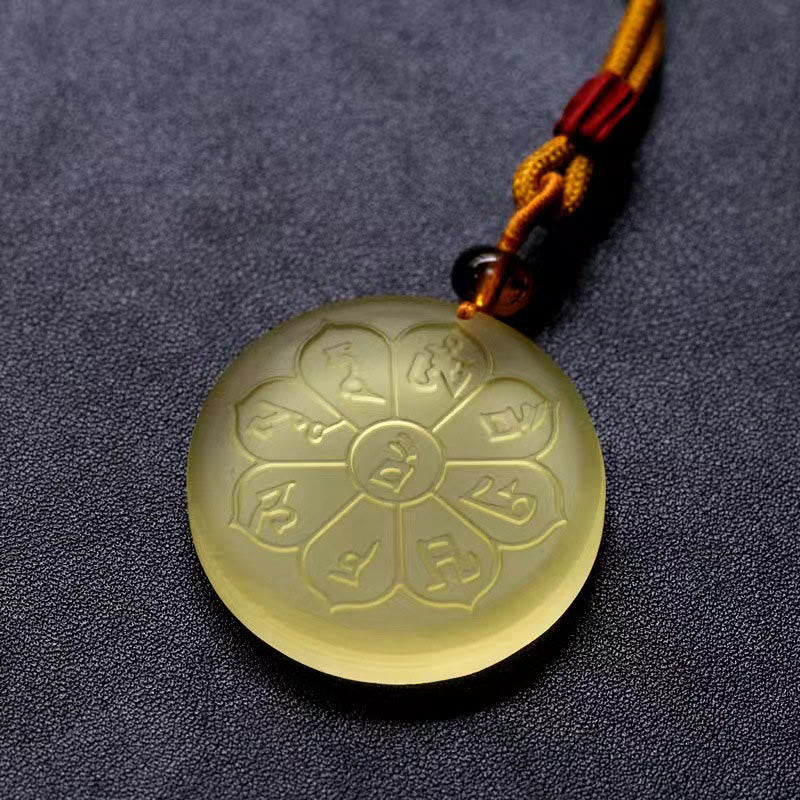Buddha Stones Liuli Crystal Wealth God Mantra Abundance Eight-petal Shape Necklace Pendant - image 3