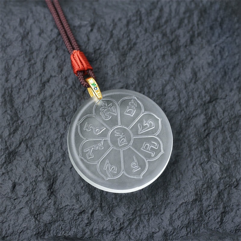 Buddha Stones Liuli Crystal Wealth God Mantra Abundance Eight-petal Shape Necklace Pendant - Liuli Crystal Wealth God Mantra-White - image 4
