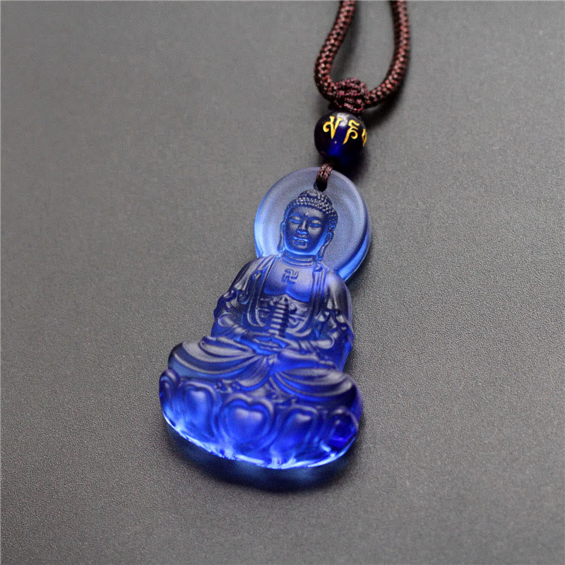 Buddha Stones Liuli Crystal Medicine Buddha Serenity Necklace Pendant - Medicine Buddha-Blue - image 1