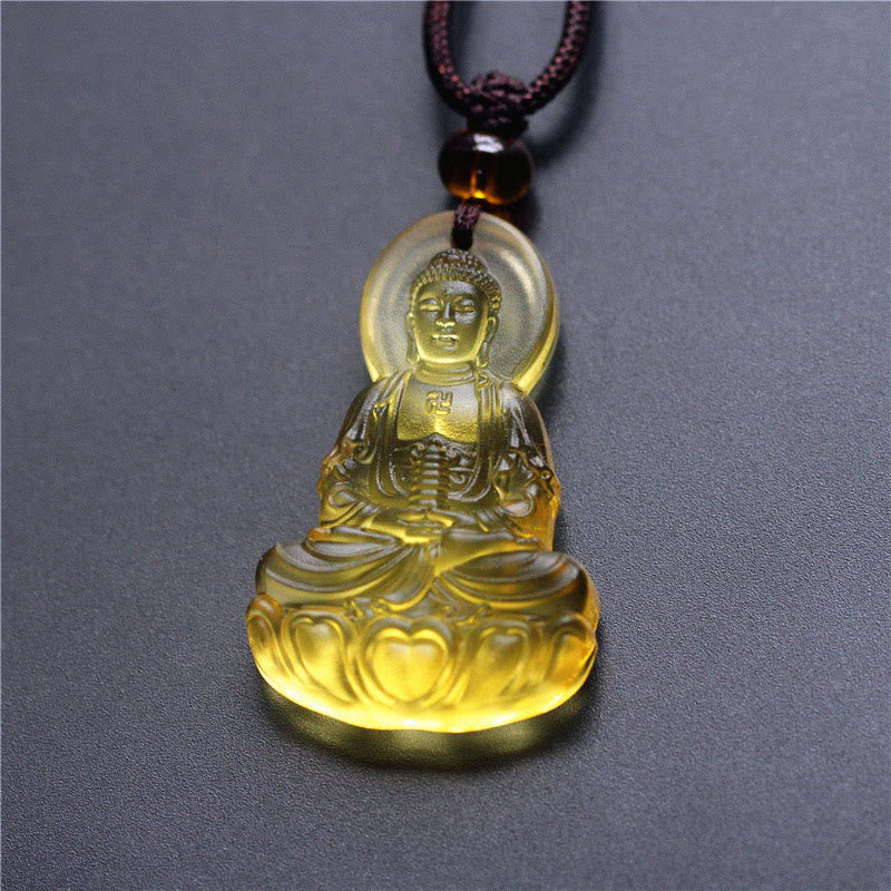 Buddha Stones Liuli Crystal Medicine Buddha Serenity Necklace Pendant - Medicine Buddha-Yellow - image 3