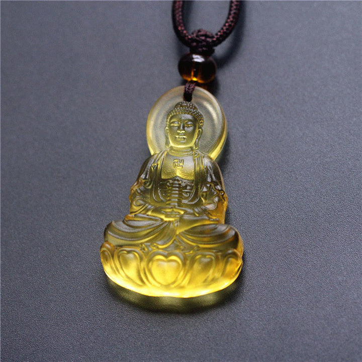 Buddha Stones Liuli Crystal Medicine Buddha Serenity Necklace Pendant - Medicine Buddha-Yellow - image 3