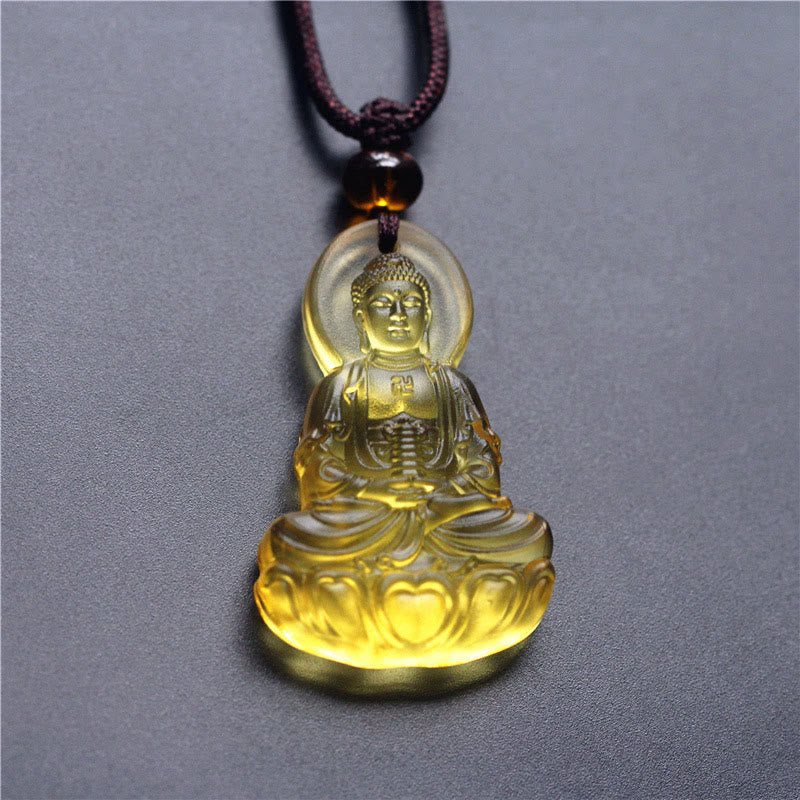 Buddha Stones Liuli Crystal Medicine Buddha Serenity Necklace Pendant - image 4