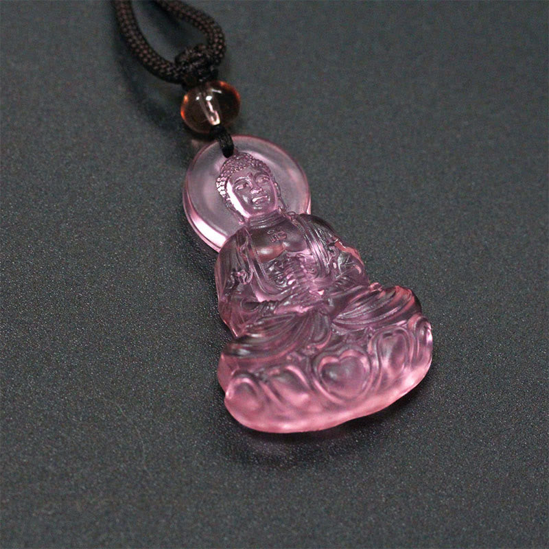 Buddha Stones Liuli Crystal Medicine Buddha Serenity Necklace Pendant - Medicine Buddha-Pink - image 7