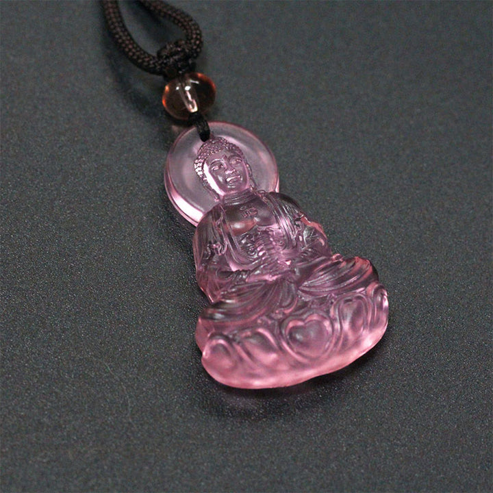 Buddha Stones Liuli Crystal Medicine Buddha Serenity Necklace Pendant - Medicine Buddha-Pink - image 7