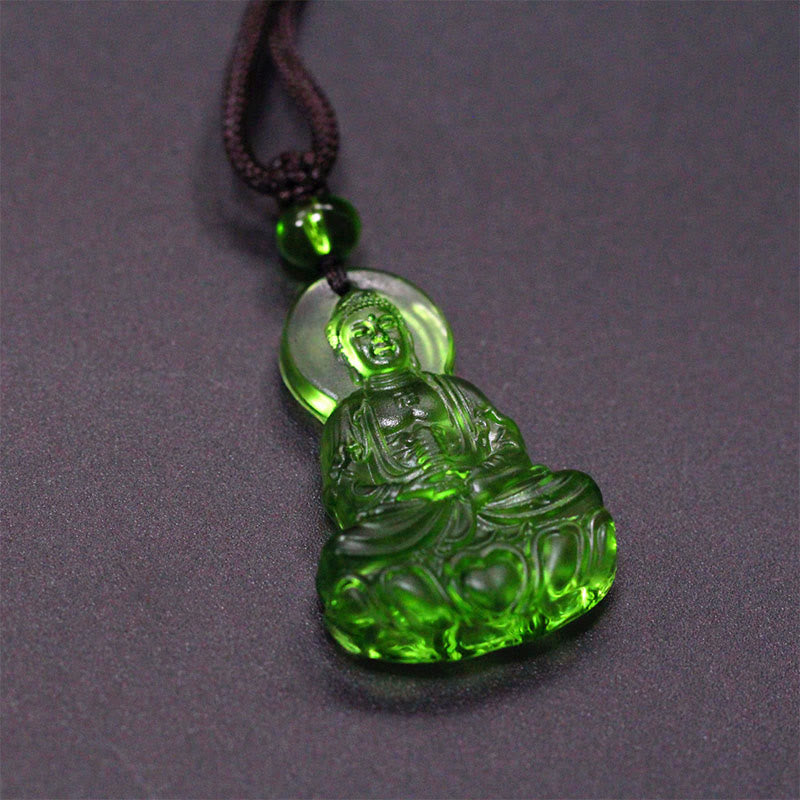 Buddha Stones Liuli Crystal Medicine Buddha Serenity Necklace Pendant - Medicine Buddha-Green - image 0