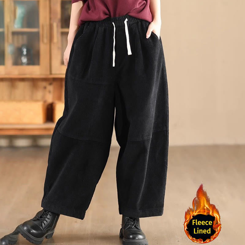 Buddha Stones Women's Drawstring Design Cotton Corduroy Thermal Fleece-Lined Pants With Pockets - Black(Fleece Lined) - US14，UK/AU18，EU46 (4XL) - image 7