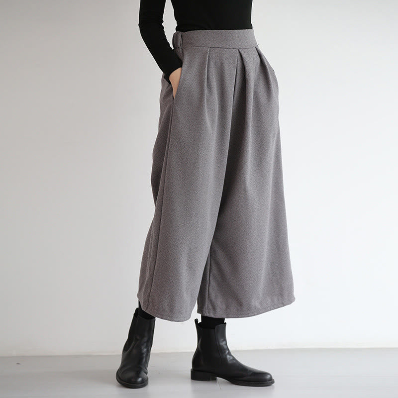Buddha Stones Plain Elastic Waistband Design Women's 7-8 Length Wide Leg Pants With Pockets - LightGrey - US12，UK/AU16，EU44 (3XL) - image 0