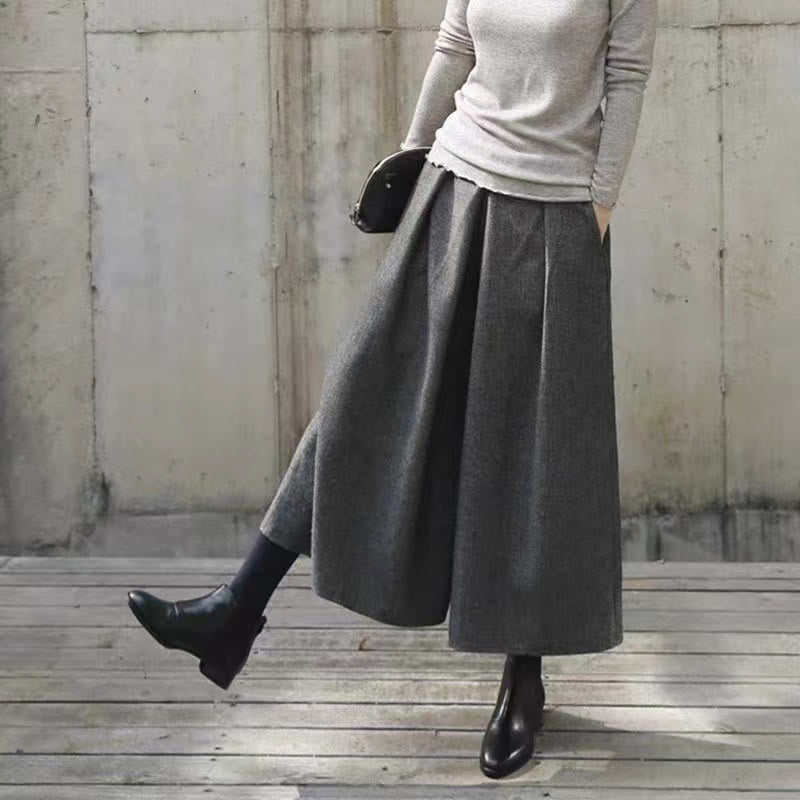 Buddha Stones Plain Elastic Waistband Design Women's 7-8 Length Wide Leg Pants With Pockets - image 22