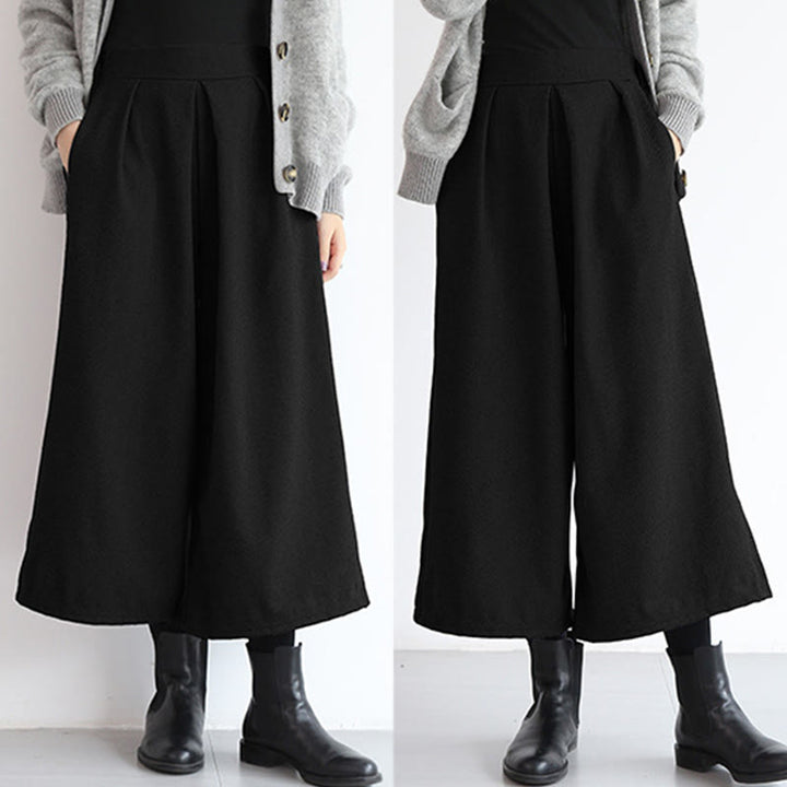 Buddha Stones Plain Elastic Waistband Design Women's 7-8 Length Wide Leg Pants With Pockets - image 18