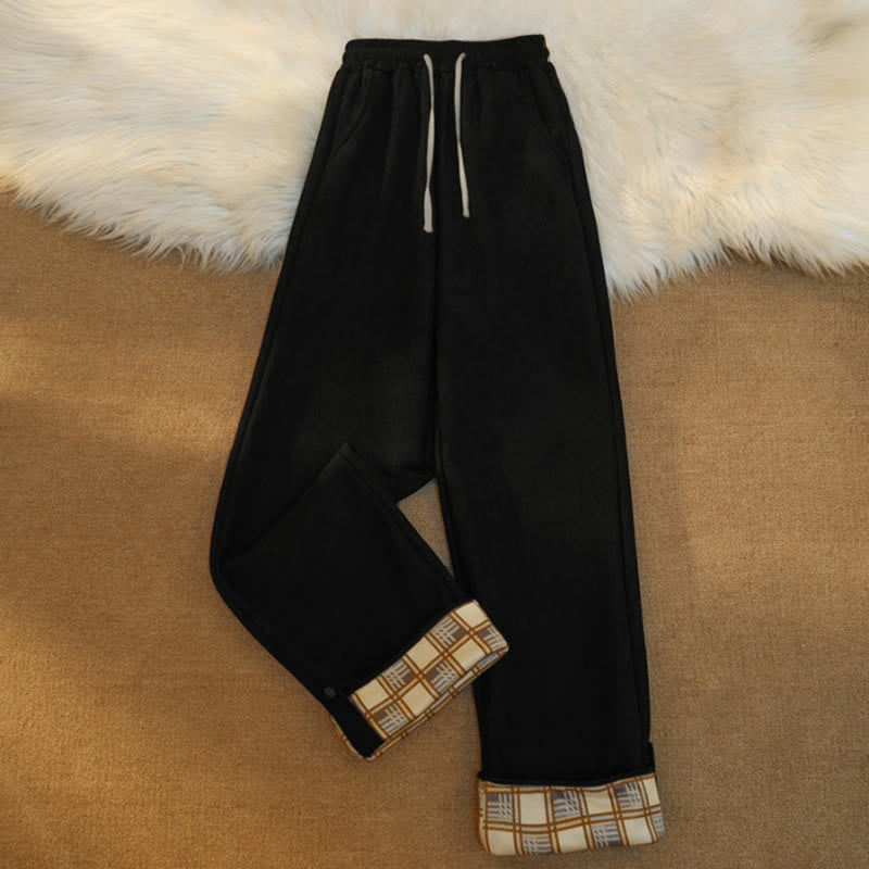 Buddha Stones Women's Patchwork Cotton Corduroy Fleece-Lined Wide Leg Pants With Pockets - Black - US18，UK/AU22，EU50 (6XL) - image 11
