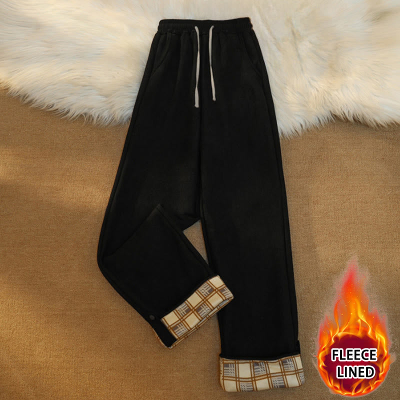 Buddha Stones Women's Patchwork Cotton Corduroy Fleece-Lined Wide Leg Pants With Pockets - Black(Fleece Lined) - US18，UK/AU22，EU50 (6XL) - image 10