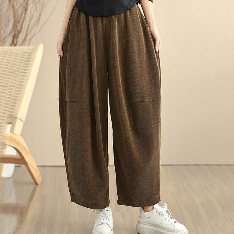 Buddha Stones Women's Fall Patchwork Plain Corduroy Harem Pants With Pockets - image 8