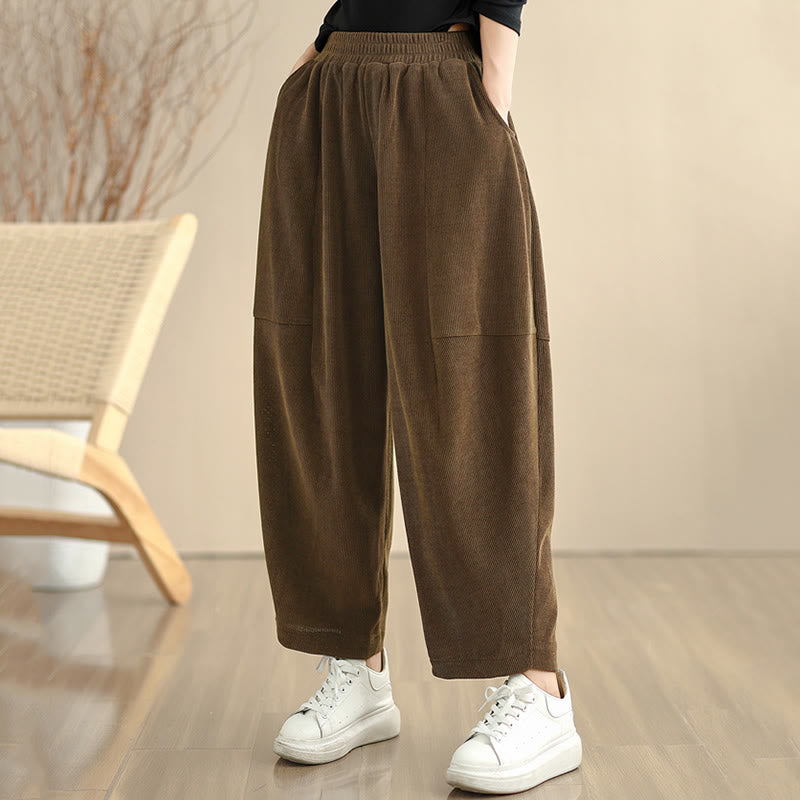 Buddha Stones Women's Fall Patchwork Plain Corduroy Harem Pants With Pockets - image 9