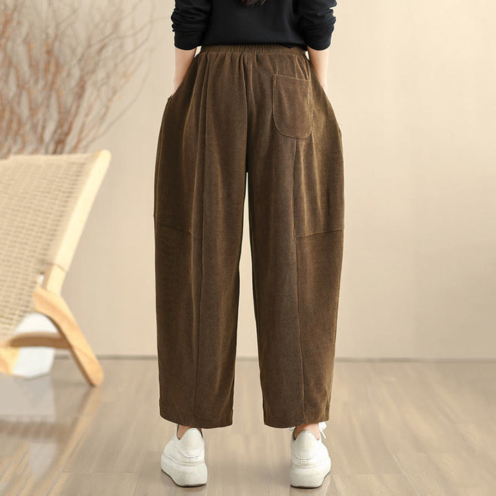 Buddha Stones Women's Fall Patchwork Plain Corduroy Harem Pants With Pockets - image 2