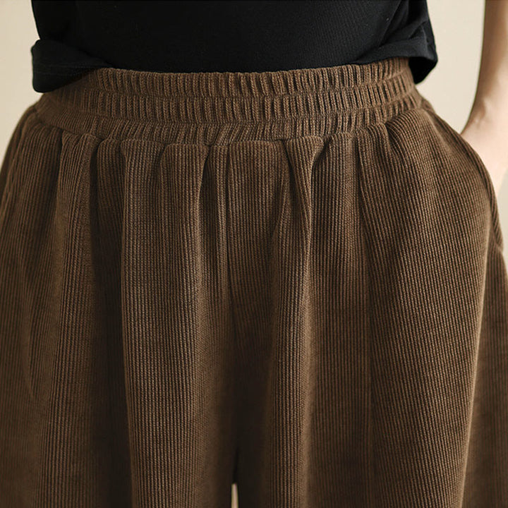 Buddha Stones Women's Fall Patchwork Plain Corduroy Harem Pants With Pockets - image 10