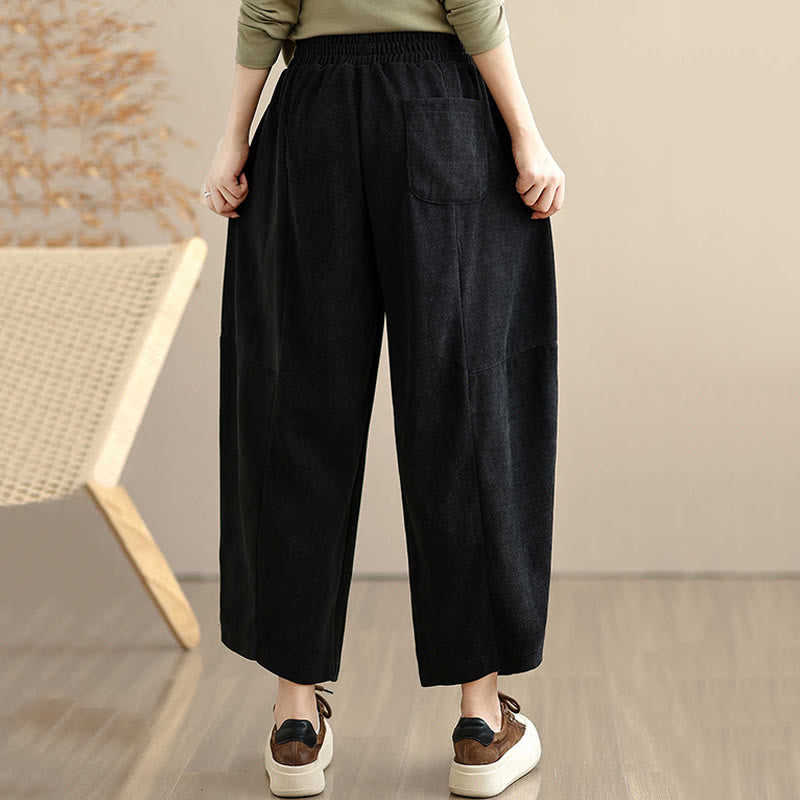 Buddha Stones Women's Fall Patchwork Plain Corduroy Harem Pants With Pockets - image 20