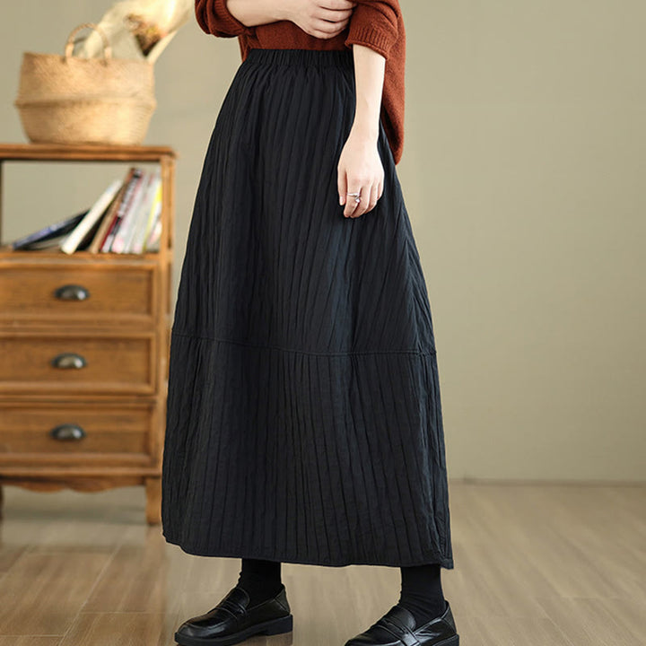 Buddha Stones Plain Pleats Design Elastic Waist Women's Thermal Skirt With Pockets - image 6