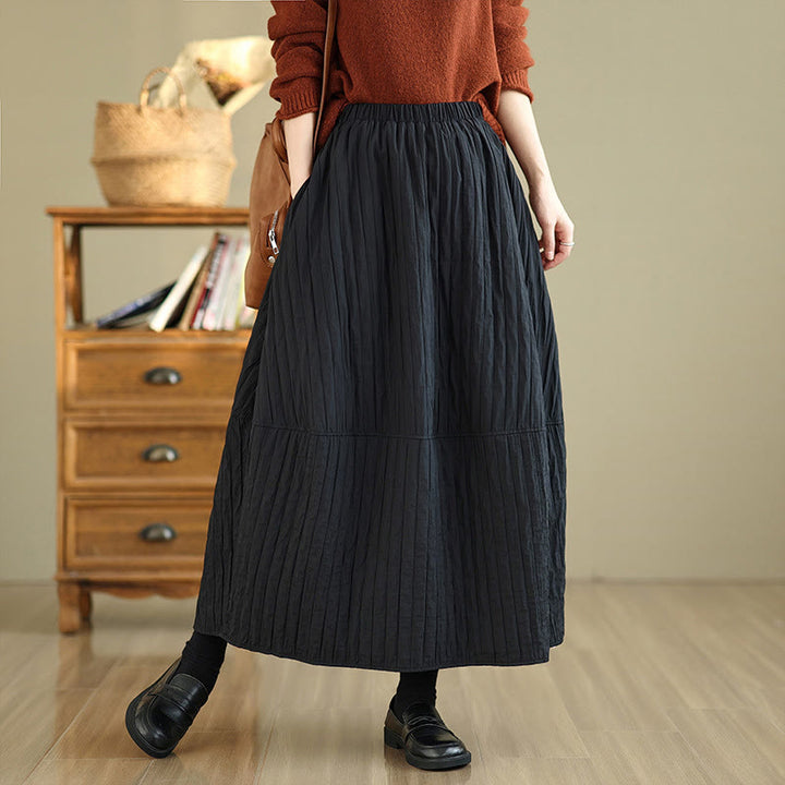 Buddha Stones Plain Pleats Design Elastic Waist Women's Thermal Skirt With Pockets - image 7