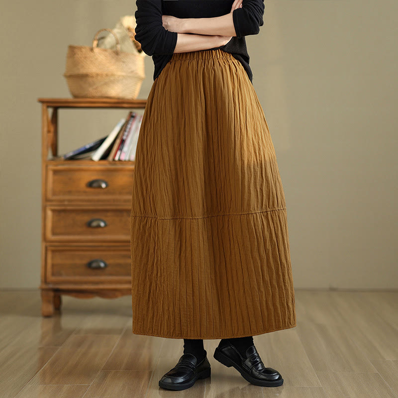 Buddha Stones Plain Pleats Design Elastic Waist Women's Thermal Skirt With Pockets - DarkGoldenrod - US8-10，UK/AU12-14，EU40-42 (2XL) - image 0