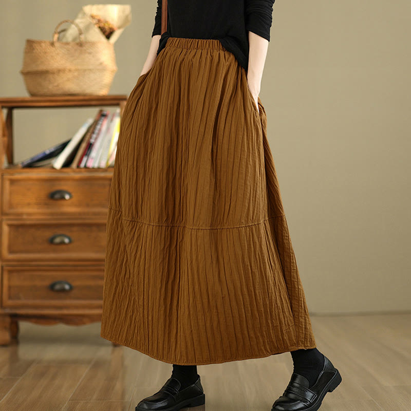 Buddha Stones Plain Pleats Design Elastic Waist Women's Thermal Skirt With Pockets - image 1
