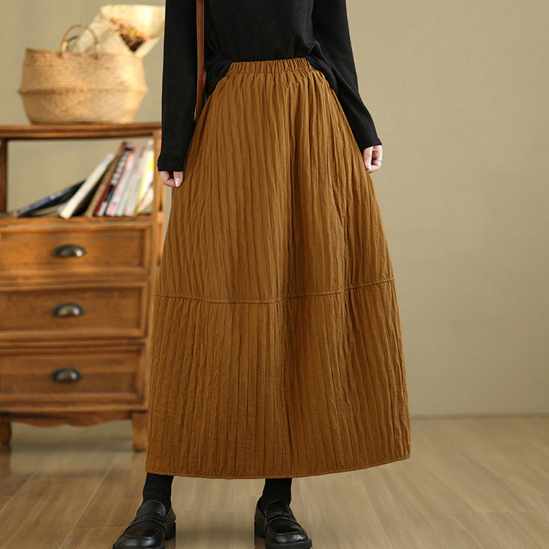 Buddha Stones Plain Pleats Design Elastic Waist Women's Thermal Skirt With Pockets - image 3