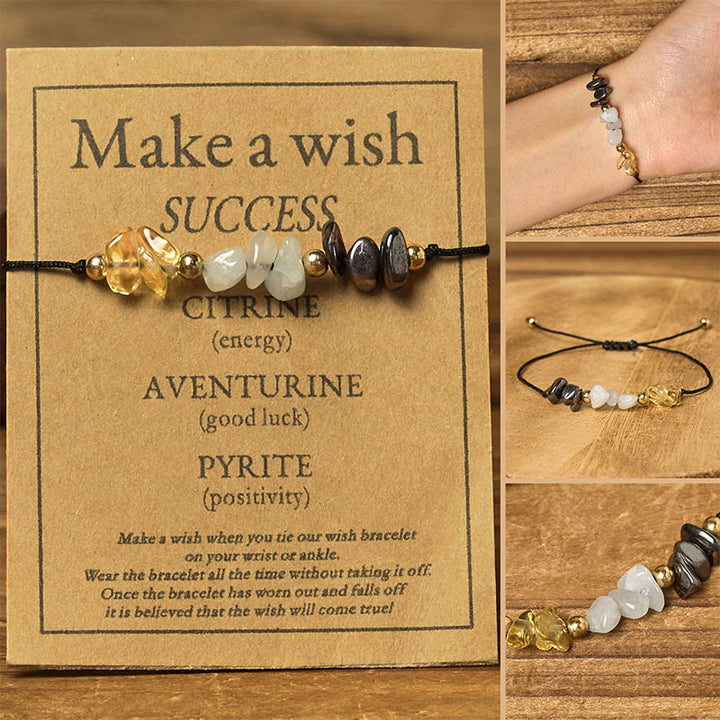 Buddha Stones Citrine Green Aventurine Pyrite Success Rope Card Bracelet - Irregular Beads (Wrist Circumference: 14-23cm) - image 0