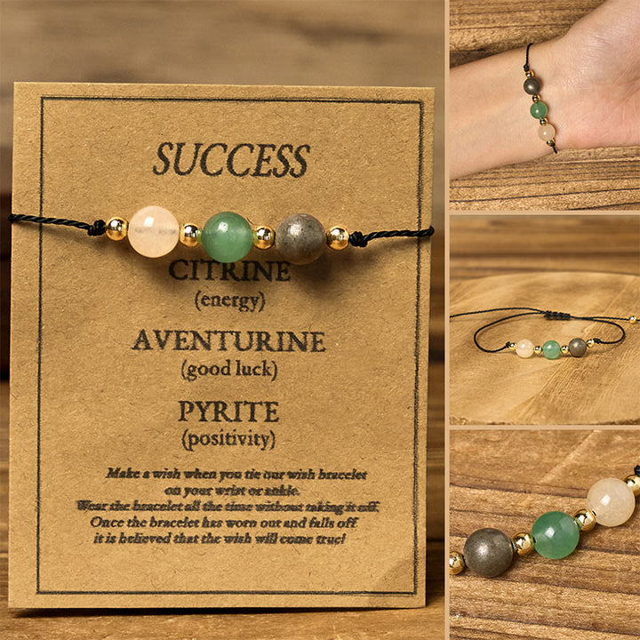 Buddha Stones Citrine Green Aventurine Pyrite Success Rope Card Bracelet - Round Beads(Wrist Circumference: 14-23cm) - image 10