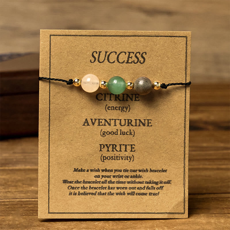 Buddha Stones Citrine Green Aventurine Pyrite Success Rope Card Bracelet - image 11