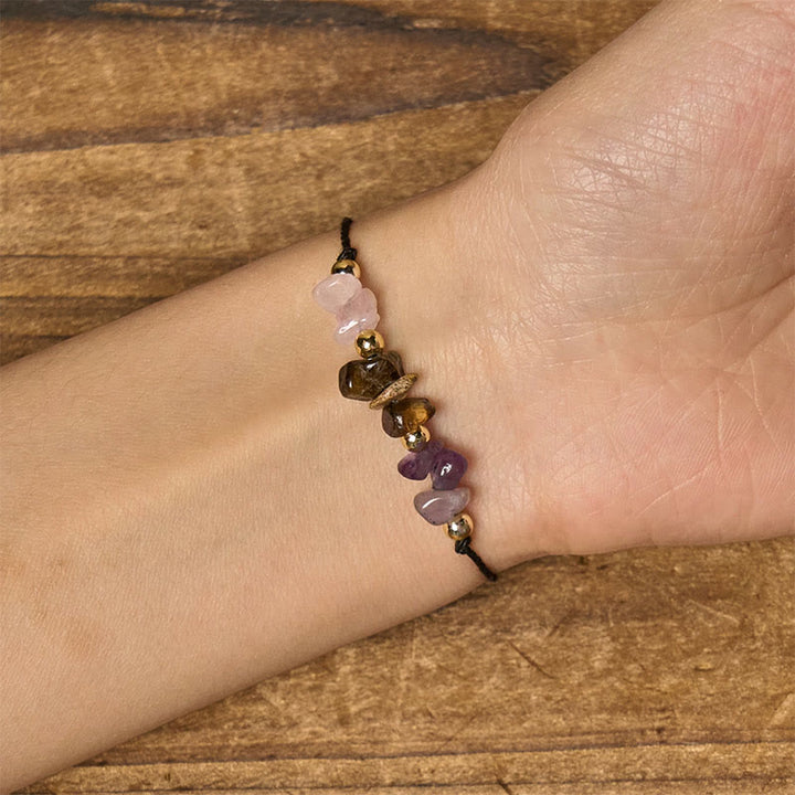 Buddha Stones Amethyst Tiger Eye Rose Quartz Protection Anti-Anxiety Card Rope Bracelet - image 5