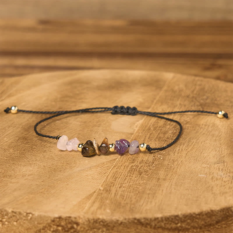 Buddha Stones Amethyst Tiger Eye Rose Quartz Protection Anti-Anxiety Card Rope Bracelet - image 2